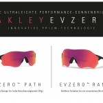 Mit der neuen EVZero Collection präsentiert Oakley seine derzeit leichtesten Sonnenbrillen für Multisport Athleten. Die rahmenlosen Brillen gibt es in zwei verschiedenen Scheibengrößen. Die EVZero path wiegt nur unglaubliche 22 Gramm und die EVZero Range mit grösserem Sichtfeld kommt auf 24 Gramm.