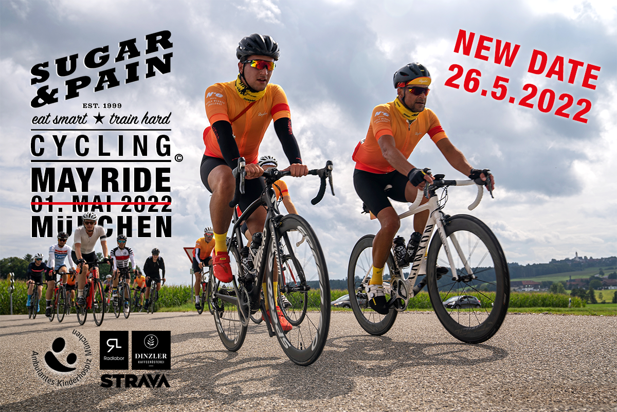 SUGAR & PAIN #MAYRIDE 2022 Gemeinsam Rennradfahren und Gutes tun TITEL New Date © Timo Sumfleth / SUGAR & PAIN
