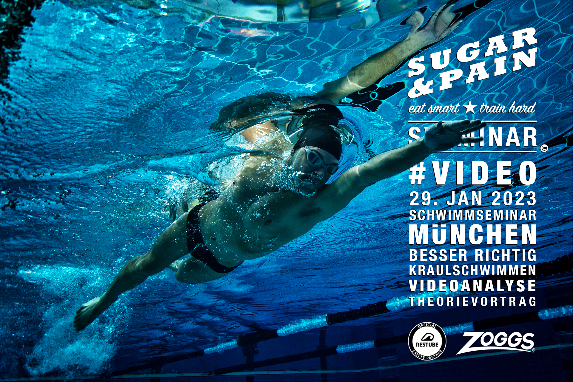 SWIMINAR #VIDEO 01/23 Richtig Kraulschwimmen lernen – Schwimmenseminar mit Videoanalyse, Schwimmer: Stefan Drexl © SUGAR & PAIN