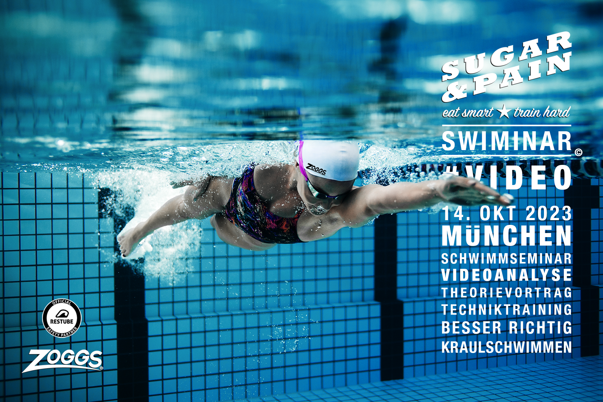 SWIMINAR #VIDEO 01/24 Mit besserer Kraultechnik wie ein Profi schwimmen / Titel © Gorodenkoff / AdobeStock for SUGAR & PAIN