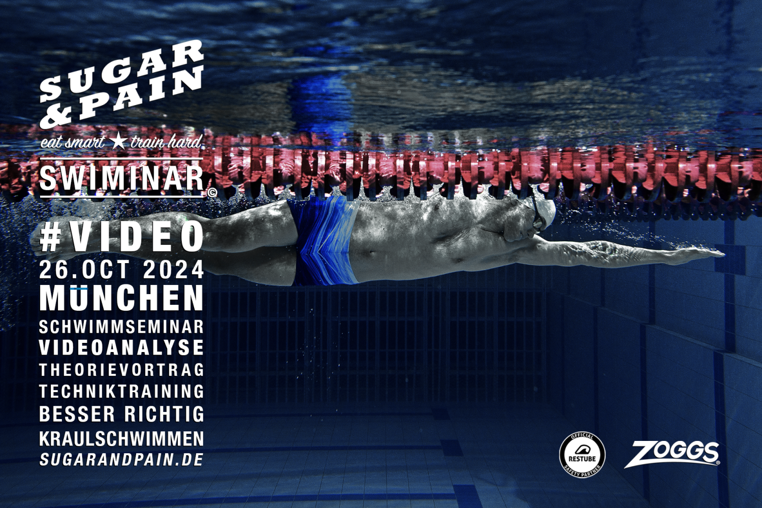 SWIMINAR #VIDEO 05/24 Besser Kraulschwimmen mit der richtigen Technik / Photo © AdobeStocks, Titel © SUGAR & PAIN
