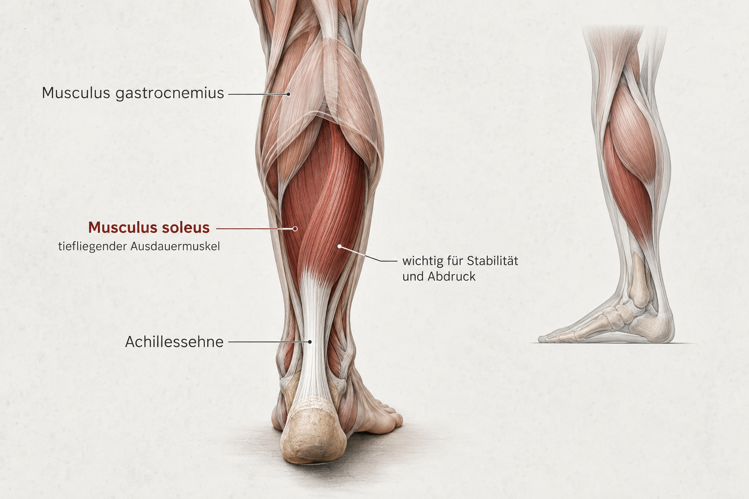 Anatomie des Soleus unter dem Gastrocnemius mit Achillessehne