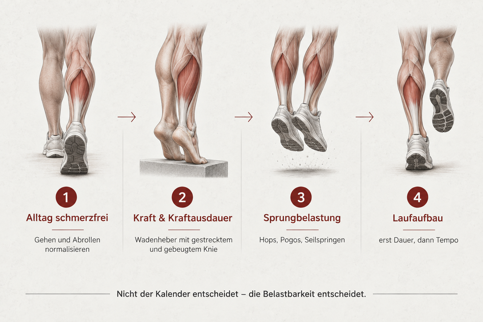 Vier Schritte der Soleus-Rehabilitation vom Alltag bis zum Lauftraining